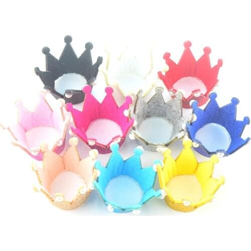 50pcs/lot Handmade Fabric Felt glitter Crown Dotted with Stimulated Pearl Girl Headband hair Accessories DIY