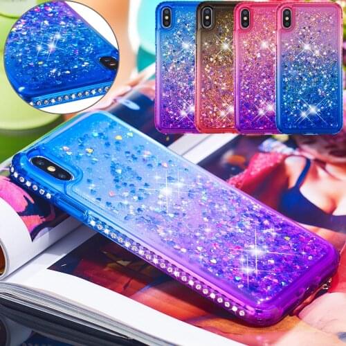 For iPhone 11 12 Pro X XS Max XR 8 7 6S Plus 5 SE Case Diamond Jewelled Bling Liquid Quicksand TPU Shockproof Rhinestone Cover