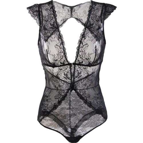 Uanloe Transparent Sexy Hollow Lace Bralette Overall Slim Beauty Back Full Shapewear Panty Bodysuit Women Underwear Corset
