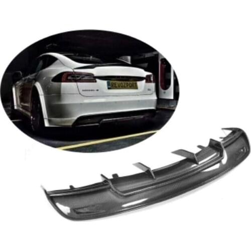 Revozport-Style Carbon Fiber Rear Bumper Lip, Auto Car Diffuser Fits For Tesla Model S 2014 2015 2016