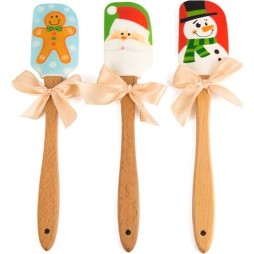Christmas Patterns Wooden Scraper Baking Tools Food Grade Silicone Butter Scrubbing Cake Cream Mixing