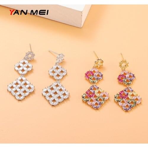GAOLA Colorful Ring Three-segment Woman Earrings Square Hollow Earrings High-grade Zircon Inlaid Earrings for Taking Photo E9592