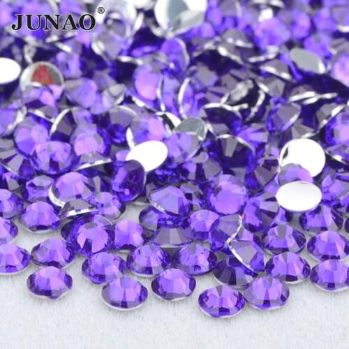 JUNAO 4 5 6mm Violet Color Flat Back Rhinestone Loose Nail Art Stone Round Resin Gems Decorative Crystal Strass For Clothing