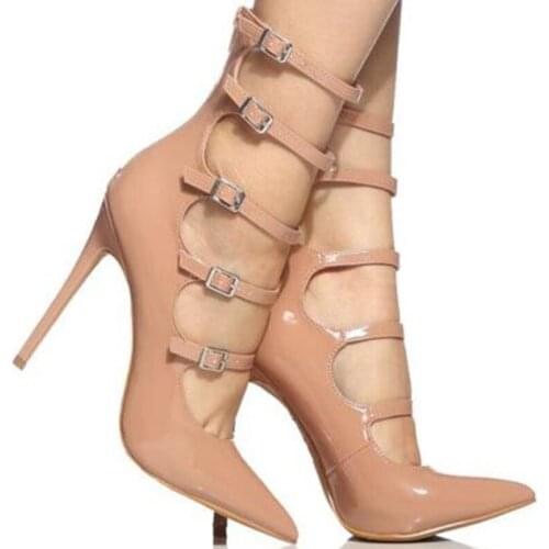 Womens Shoes Pointed Toe High Heels Sexy Nude Pumps ladies shoes Five Strap Buckle female shoe Cross Strap wedding shoes