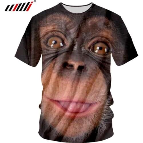 UJWI Man New Black Big Eyes Animal O Neck Tshirt 3D Printed Funny Orangutan T-shirt Creative Best Selling Large Size 5XL