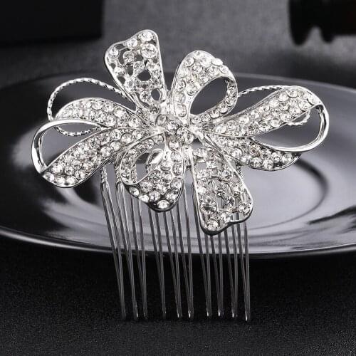 Bowknot Crystal Hair Comb Hairpins Hair Accessories Jewelry for Women Kid Hairwear Decoration Wedding Party