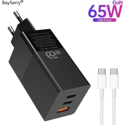 BaySerry GaN Charger 65W Quick Charge 4.0 3.0 PD Fast Charge AFC FCP SCP Travel Charger For Macbook Pro For iPhone 12 11 Laptop