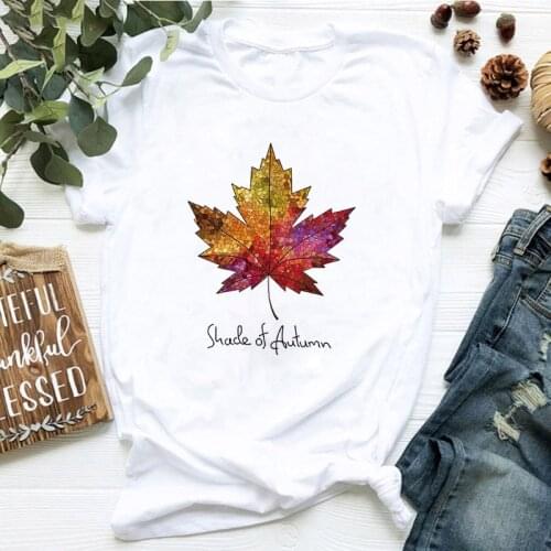 Shade of Autuam Yellow leaves print Women tshirt Casual Funny t shirt For Lady Yong Girl Top Tee Harajuku Female T-shirt Clothes