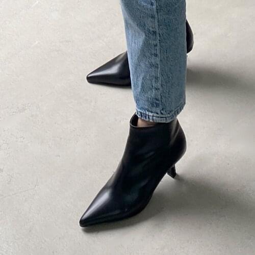 New Winter 2020 Leather Women Ankle Boots Side Zipper Pointed Women Boots High Heels Size 33-42