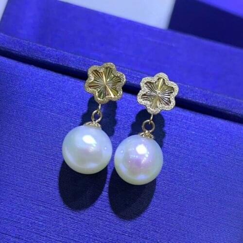 Shilovem 18k yellow Natural freshwater pearls Drop Earrings fine Jewelry women trendy wedding party new gift myme8-8.5zz