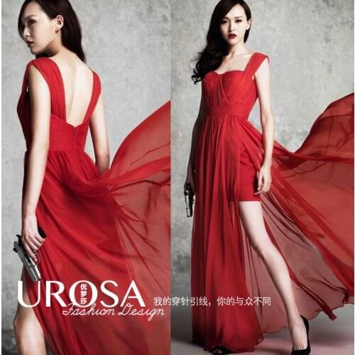 Free shipping party summer vestido de renda robe de soiree 2018 new design hot sexy red chiffon long Formal bridesmaid dresses