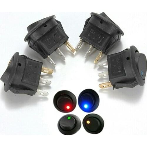 100Pcs red amber green Blue 12V LED Dot Light Car Boat Round Rocker ON/OFF SPST Switch 3 Pins With LED