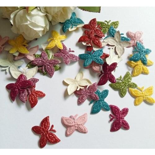 100PCS/lot Glitter Butterfly Patch diy craft accessory craft /Wedding ornament flower applique for clothes birthday party dec