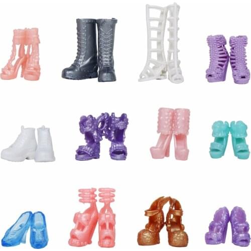 12 Pairs / Set Doll Shoes Fashion Cute Colorful Assorted High Heels Sports Shoes Boots for Barbie Doll 12'' Accessories Kids Toy