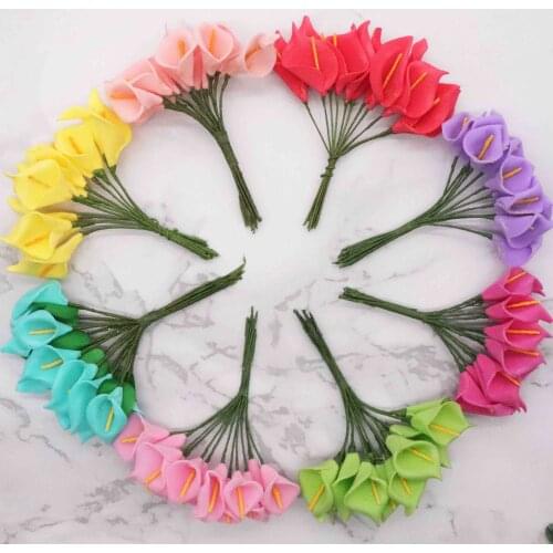 144pcs Mini Foam Calla Lily Fake Flowers Bouquet Artificial Flowers for Decoration Wedding Decoration Valentines Day Present.Q