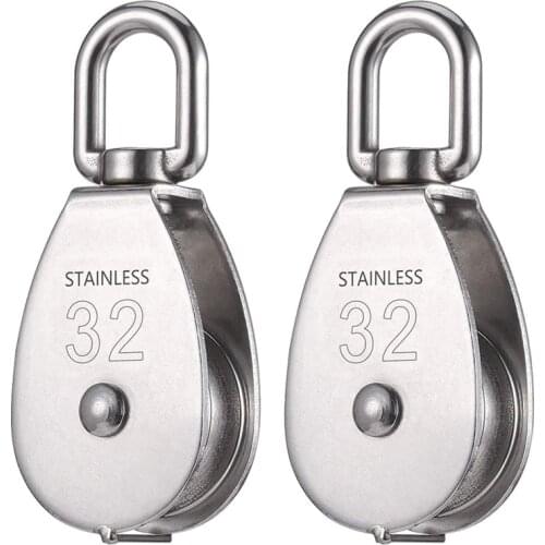 2 Pieces 32 MM Pulley, Single Pulley Set in Stainless Steel 304, Shells Pulley Roller for Load Capacity (551Lbs)