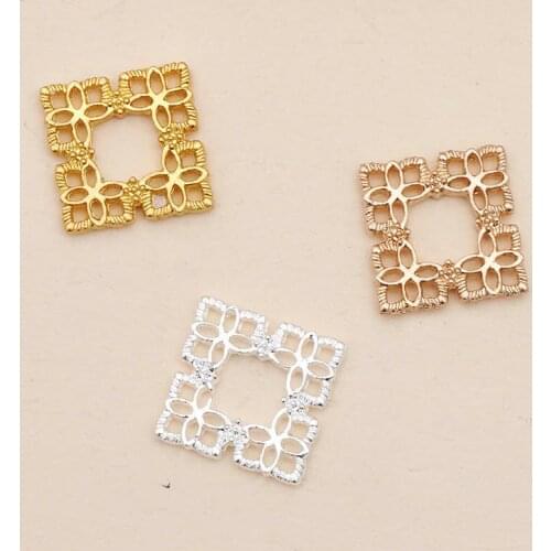 20pcs 15mm Metal Fligree Flowers Wraps Connectors Diy Findings For Jewelry Making Square Hollow Up Charm Pendants Supplier