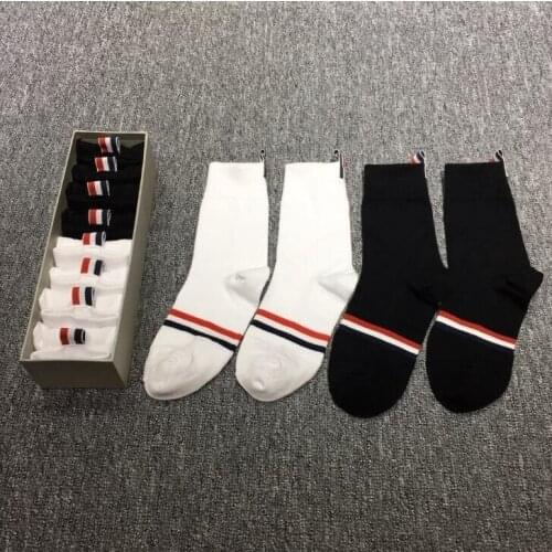 2021 Fashion TB Brand Socks Men Women Cotton Striped Spring Summer Casual Sports Crew Socks Ins 4 Pairs