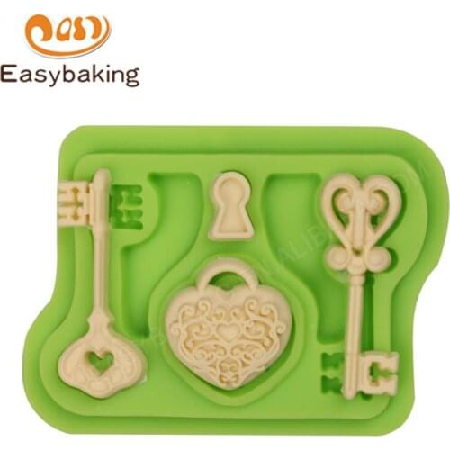 3D Keys and Lock Silicone Cakes Mold Heat Resistance Kitchen Baking Mould For Cupcake Cookie Decoration