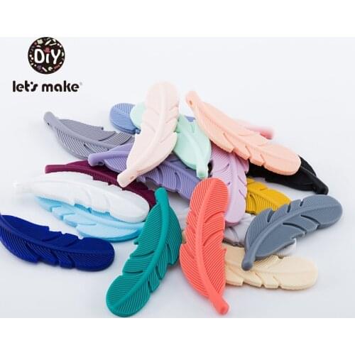 Lets Make 5PCS Baby Teether Silicone Feather Shape Tiny Rod Teething Nursing Necklace Accessories BPA Free Teether For Teeth