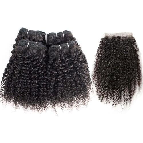 MOGUL HAIR 50g/pc 4/6 Bundles with Closure Brazilian Kinky Curly Natural Color Remy Human Hair 10 12 inch Short Bob Style