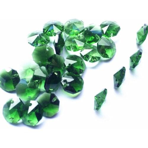 Free Shipping 500pcs K9 14mm Crystal octagon Beads in 2 holes crystal chandelier parts decoration green crystal curtain beads