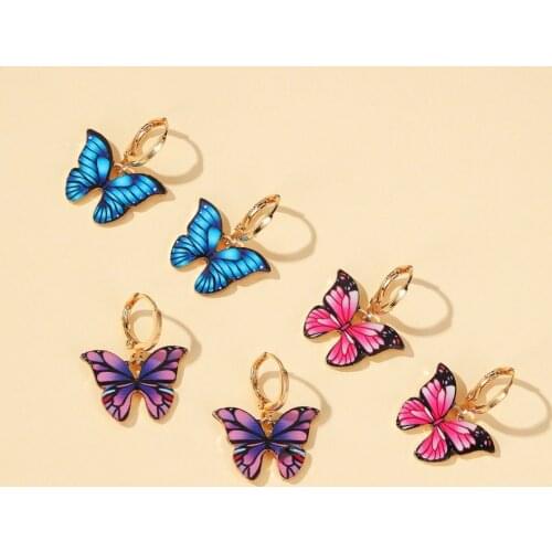 Colorful Gradient Butterfly Earrings for Women Girls Gold Color Metal Hanging Drop Earrings Statement Wedding Party Jewelry