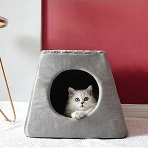 Pet Dog House Winter Warm Soft Foldable Non-slip Bottom Cat Bed Tent Removable Washable Cats Nest Puppy Dogs Kennel