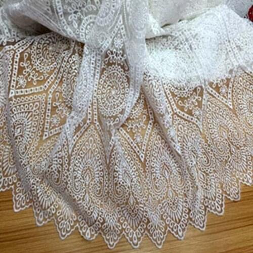 5 yards Classic White Organza Symmetrical flower embroidery Lace Fabric Applique for DIY handmade wedding dresses guipure cloth