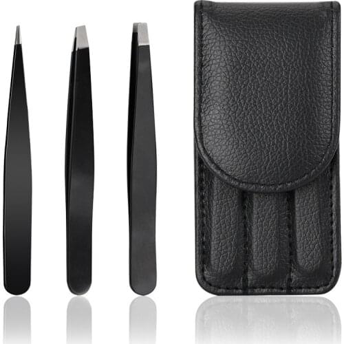 3PCS Eyebrow Tweezers Stainless Steel Hair Removal Makeup Tool Kit with Bag Point Tip/Slant Tip/Flat Tip pinzas pincet
