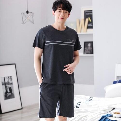 Summer New Cotton Short Sleeved Men Pajamas Sets Male Pajama Set Brief Pajama For Men Casual Sleepwear Suit Homewear Size L- XXX