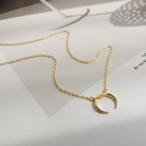 18K Gold Plated100% Authentic 925 Sterling silver Crescent Moon Necklace Pendant Fine jEWELRY X37