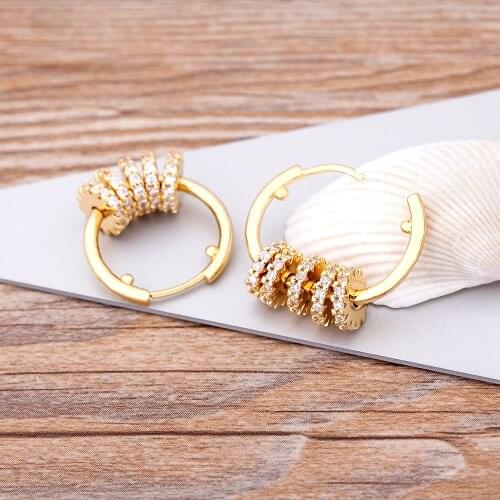 Fashion Gold Color Beads Dangle Earrings Copper Cubic Zircon Ear Hole Hoop Earrings For Women Best Party Wedding Jewelry