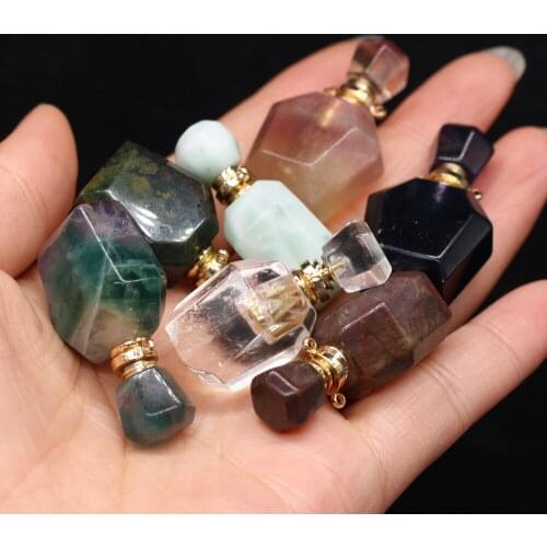 Trendy Crystal Perfume Bottle Pendants Natural Stone Vial Jewelry for Women Handmade Reiki Heal Necklace Party Gifts