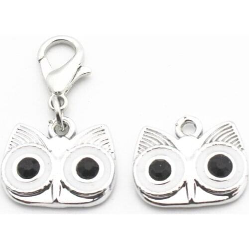 Newest Mix2 20pcs/lot Alloy Crystal owl Dangle Charms Lobster Clasp Hanging Charm For Bracelet&Pendant Hang Accessories