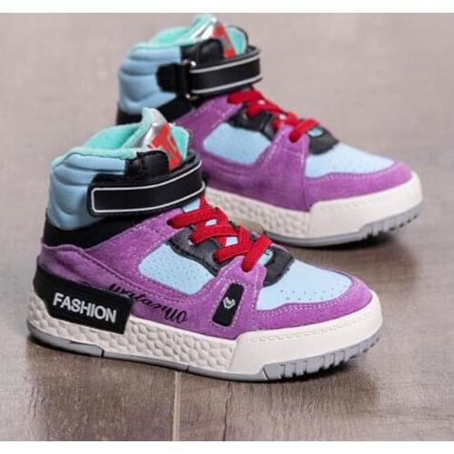 Autumn and winter new childrens running shoes boys and girls leather casual shoes cotton shoes
