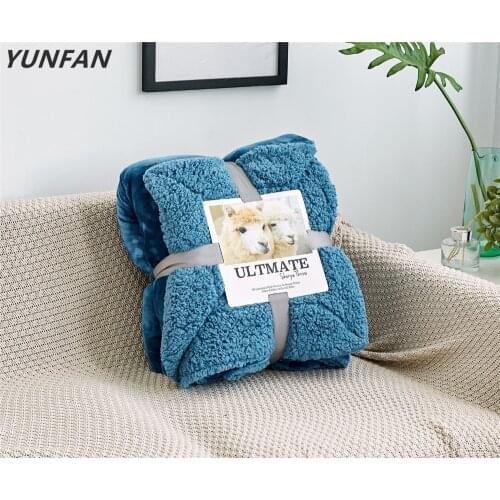 Warm Soft Fleece Blankets Double Layer Thick Plush Throw on Sofa Bed Plane Plaids Solid Bedspreads Home Textile 1PC blue blanket