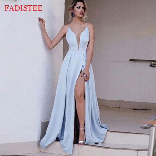 New Style Prom Dress Deep V-neck Satin Formal Evening Gowns Party Dress платье на выпускной Vestidos De Fiesta