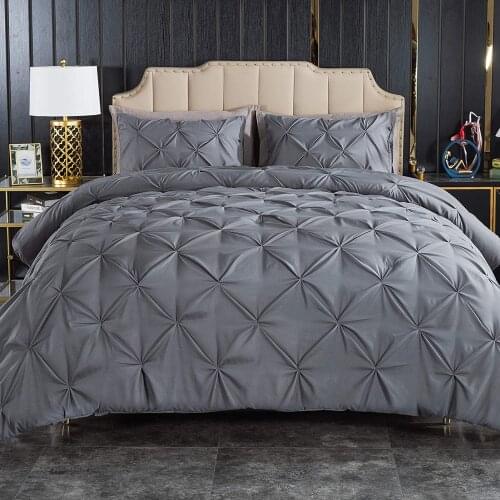 Luxury Bedding Set Pinch Pleat Duvet Cover With Pillowcases White Grey Bed Covers Queen King