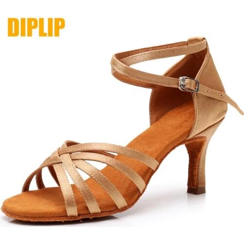 DIPLIP Hot New Latin Dance Shoes Womens Ballroom Tango Salsa High Heels Soft Bottom Dancing Shoes 5 / 7cm GB Dance Sandals