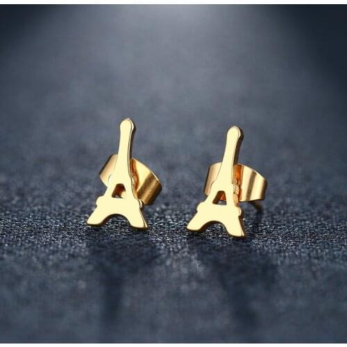 DOTIFI Stainless Steel Stud Earring For Women Man Tower Gold And Silver Color Lovers Engagement Jewelry Drop Shipping