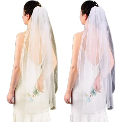 Wedding Bridal Veil with Metal Comb Teeth Wedding Hair Accessories for Brides 1 Tier Tulle 35" with Glitter Beaded Edge