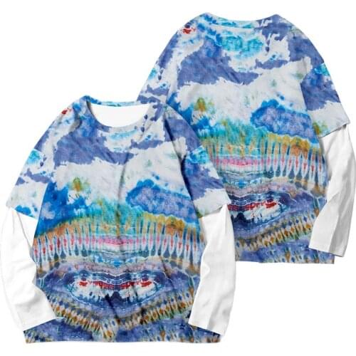 Men Women New Fake Two Pieces Harajuku Sweatshirts Spring Fashion Couple Long Sleeve T-shirt Tops Streetwear