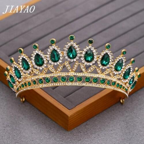 Green Crystal Crown Tiara For Women Wedding Hair Accessories Gold Color Bridal Tiara Headpiece Crystal Wedding Tiara Ornament