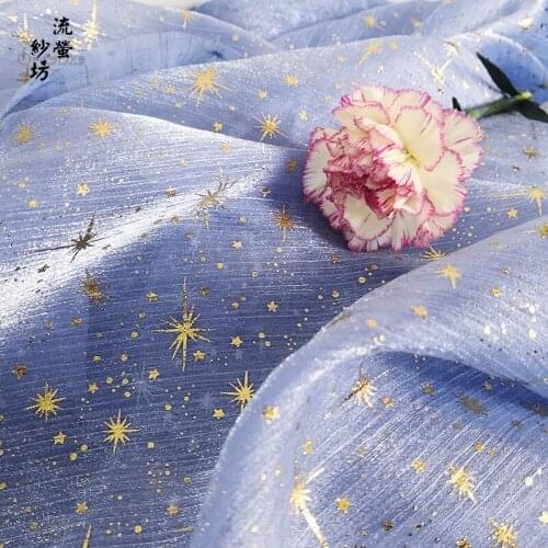 BLUE/red organza fabric Golden star pattern for Making Bobbi dolls acting clothes DIY Wedding decoration (Folding shipment)