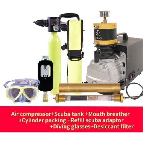 Diving Equipment Air Compressor+Scuba Tank+Mouth Breather+Refill Scuba Adaptor+Diving Glasses+Desiccant Filter