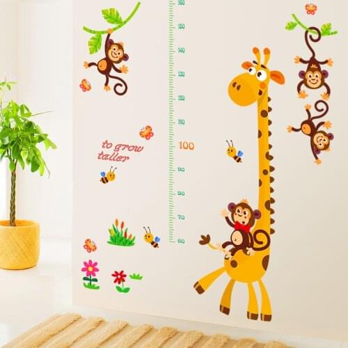 Home decoration PVC Cartoon Giraffe Monkey Measure height Children Room Wallpaper Background Classroom Plane Wall stickers