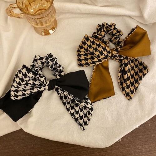 Houndstooth Striped Hair Ribbon Hair Tie Hair Accessories British Zebra Plaid Elastic Hair Band Satin Turban Headdress Wholesale