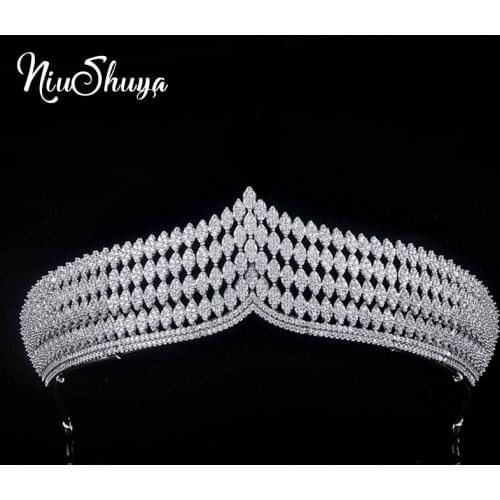 NiuShuya Vintage Cubic Zircon Wedding Tiara Noiva Crowns for Brides Hair Accessories Luxury Party Evening Dress Hair Jewelry