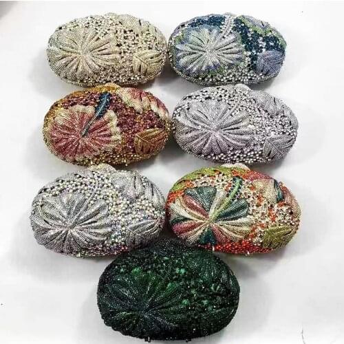 XIYUAN Green/Silver 7 Colors Crystal Clutch Party Bag Evening Purse And Diamond Clutches Oval Shape Women’s Shoulder Handbags